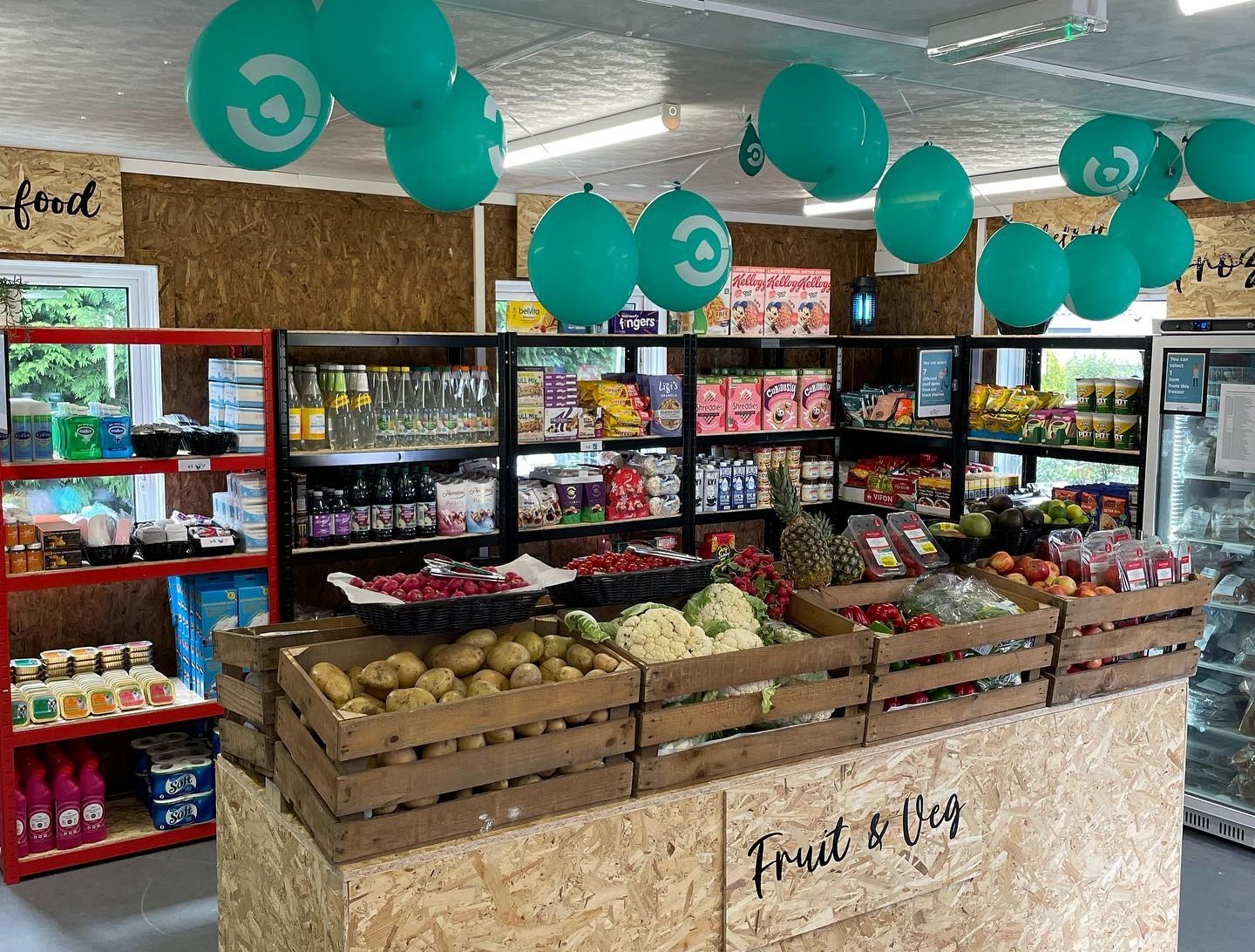 The store provides fresh fruit and vegetables