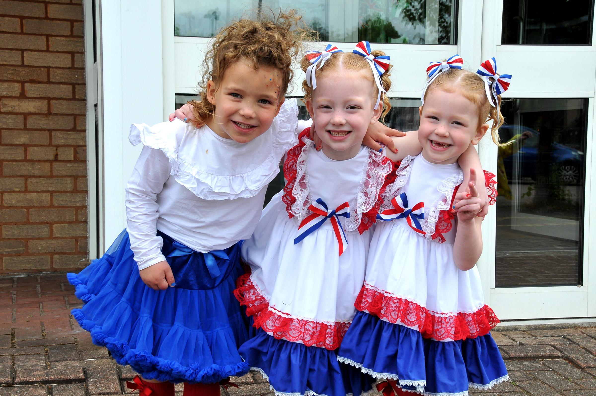 It was a day of red, white and blue for Birchwood CE Primary School youngsters Savanna Jaycock, Ezmae and Autumn MacDonald