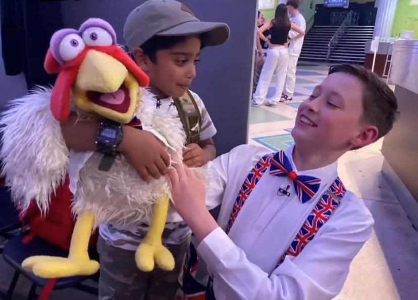 The seven-year-old got to know ventriloquist Jamie Leahey and Chuck the chicken