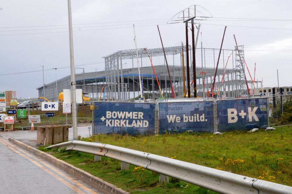 The new Home Bargains warehouse currently being built along the M62. Picture: Dave Gillespie