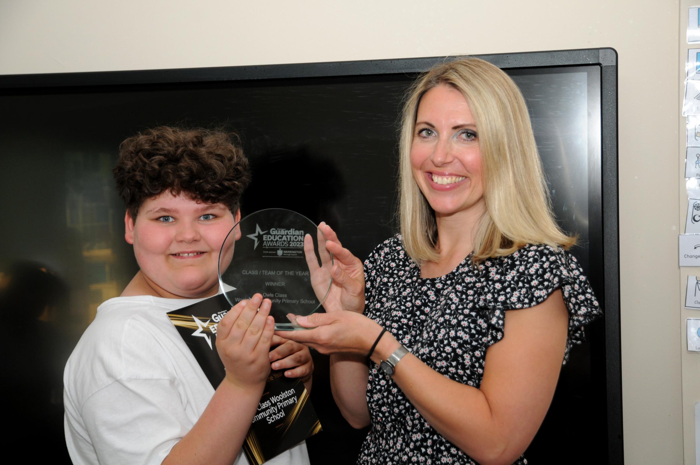 Owls Class member Oliver with Warrington Guardian Community Content Editor Heidi Summerfield