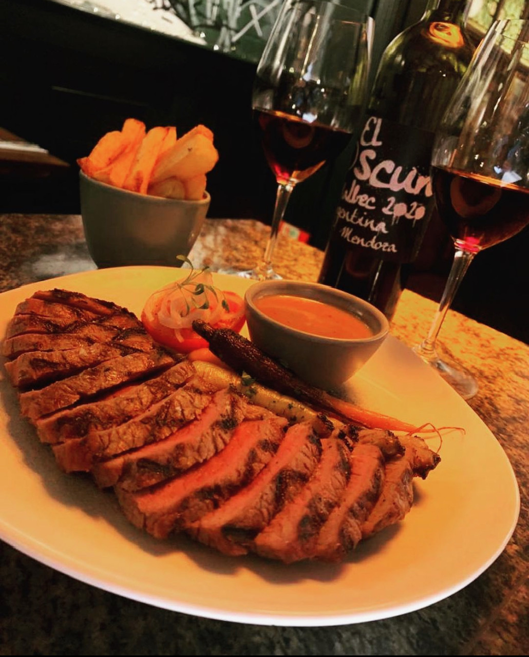 450g dry aged sirloin served with hand cut chips