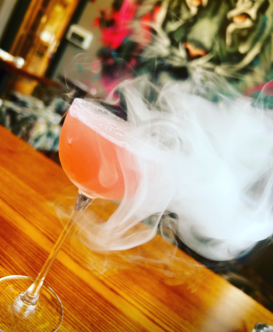 Santa Maria cocktail - gin, campari, cointreau, fresh lemon and gomme and served with a smoke bubble
