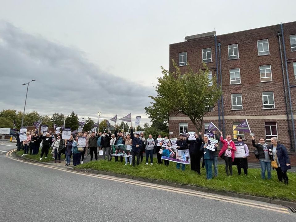 Protesting NHS workers outside Warrington Hospital call for fair pay. Pictures: Vicci Davenport