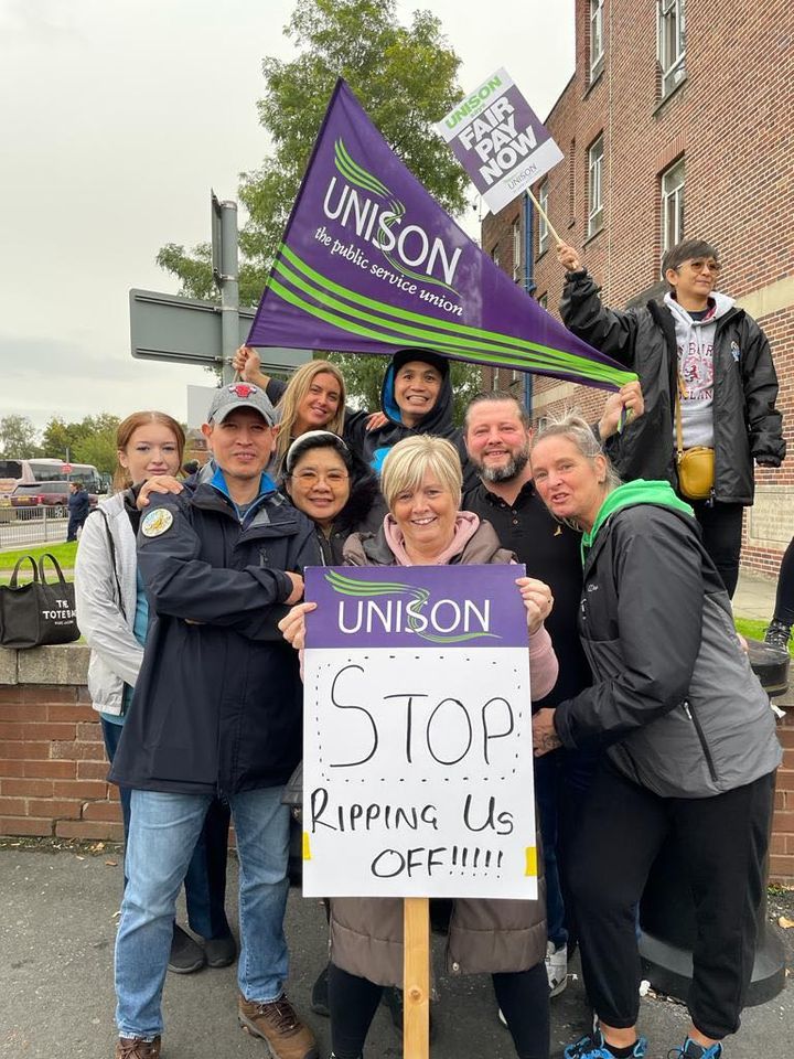 Protesting NHS workers outside Warrington Hospital call for fair pay. Pictures: Vicci Davenport