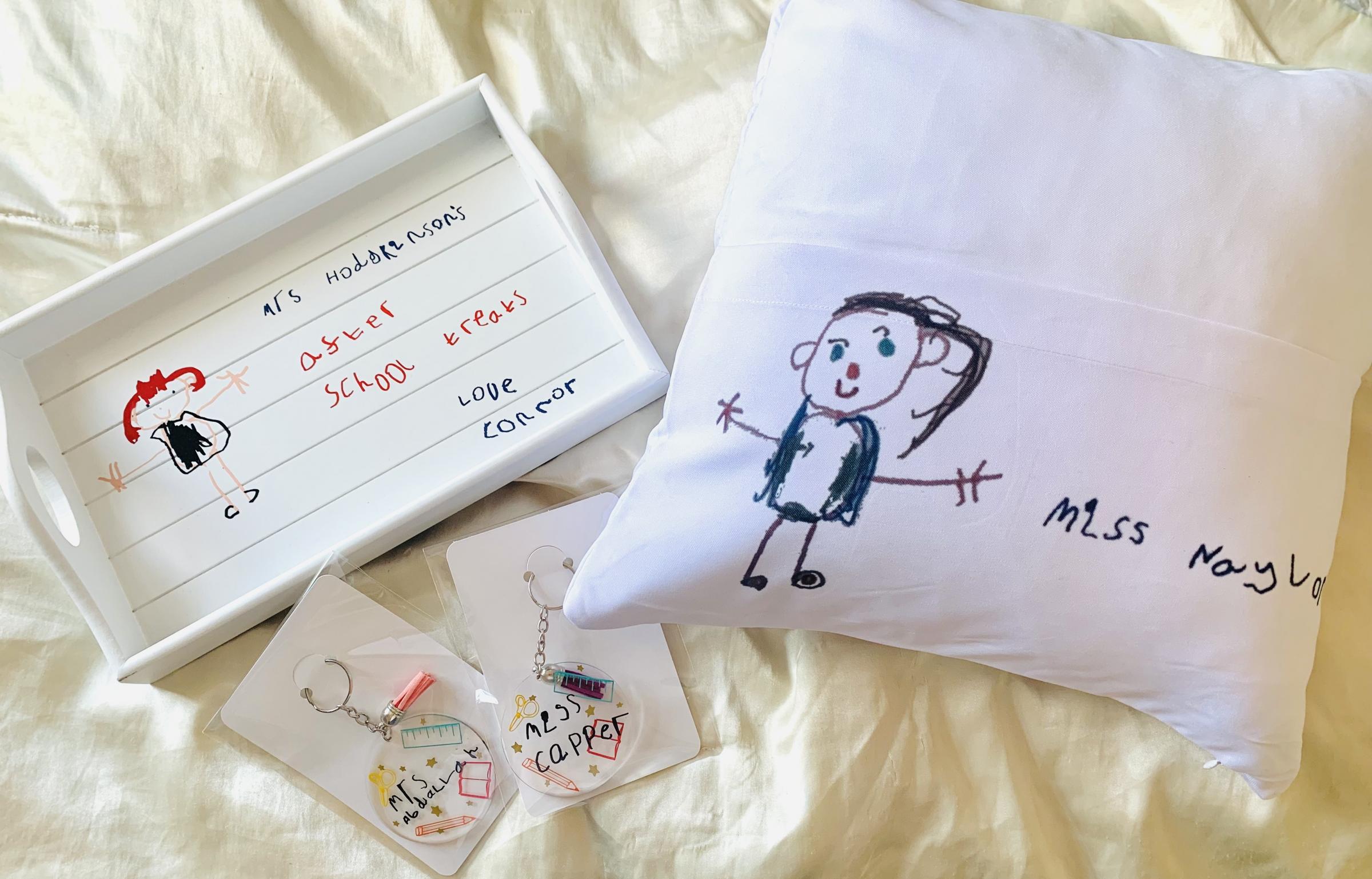 Hannah can put childrens paintings onto t-shirts and cushions