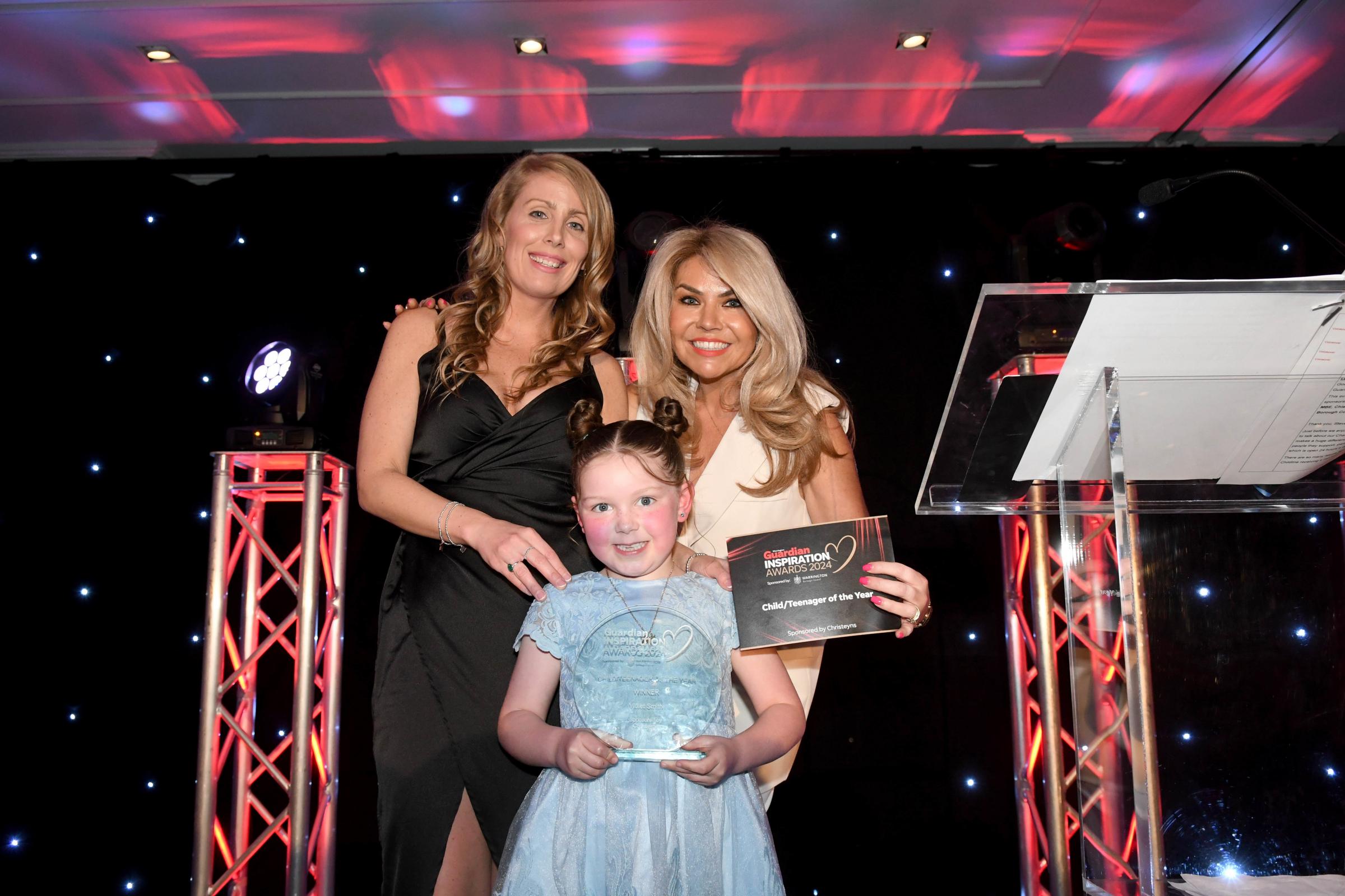 Child of the Year Violet Smith with Leanne Campbell and Sarah Hobbs from Christeyns