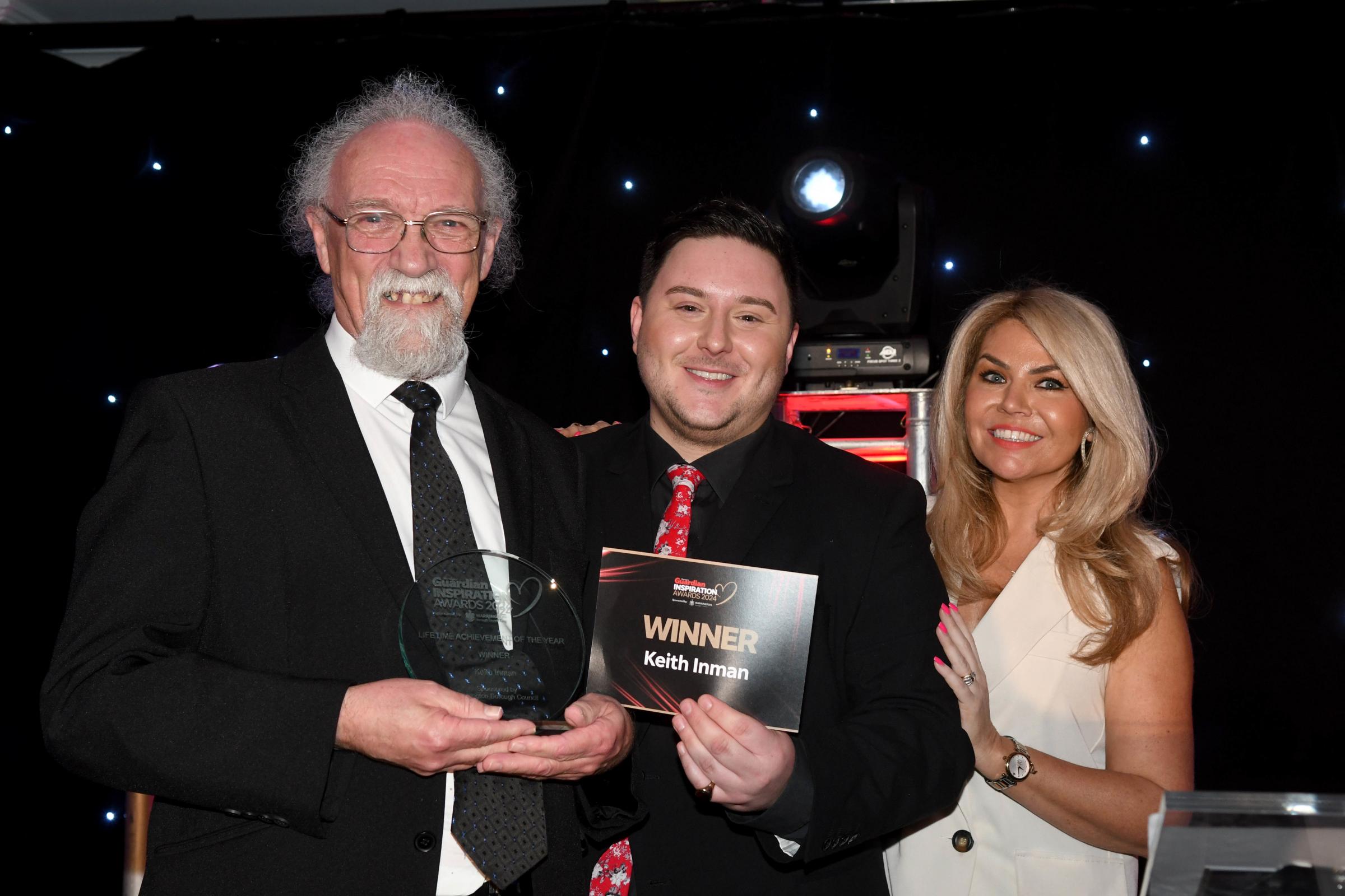 Lifetime Achievement Award winner Keith Inman with Leanne Campbell and Richard Duggan editor of the Warringon Guardian