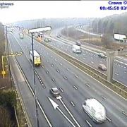 Two lanes are closed on the M6 northbound after a crash involving two lorries and a car Picture: Highways England