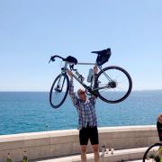 Paul Henshaw reaching the final destination of the ride in Nice
