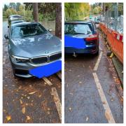 Police issued fixed penalty notices to the drivers of these two cars parked on zig zag lines beside Lymm Dam