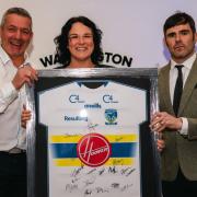 From left, Wire coach Daryl Powell, Redwood Bank's Head of Marketing Zoe Cuthbertson and Karl Fitzpatrick, Wolves CEO