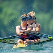 Lucy Glover and the GB women's quad sculls crew during the European Rowing Championships in Bled. Picture: Benedict Tufnell