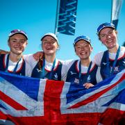 Lucy Glover with the World Cup III silver-winning Great Britain quad crew.