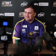 Luke Littler at the Premier League Darts Night 1 press conference in Cardiff