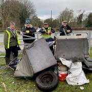 Volunteers with some of the rubbish collected