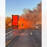 Photos from Wednesday's lorry fire on the M56. Pictures: Cheshire Fire and Rescue Service.