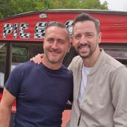 Will Mellor and Ralf Little were spotted filming at the Pit Stop Cafe in Penketh this afternoon