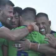 The celebrations that followed George Williams' try in Perpignan