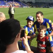 Benjamin Jullien poses with fans after the Challenge Cup sixth-round defeat of Widnes Vikings