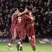 Celebrations after Philipp Degan's goal for Liverpool