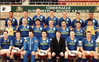 Mike Ford, stood second from right in middle row in Warrington Wolves' first Super League squad in 1996