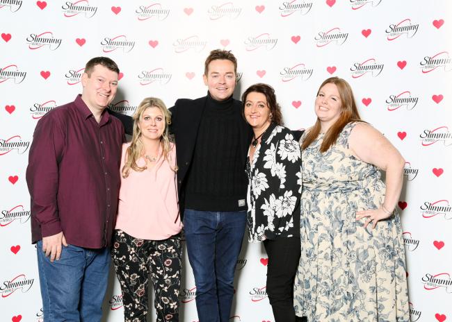 Warrington group leaders Mike O'Crowley, Hannah Williams, Jenny Osborne and Kathryn Dale with Britain's Got Talent host Stephen Mulhern