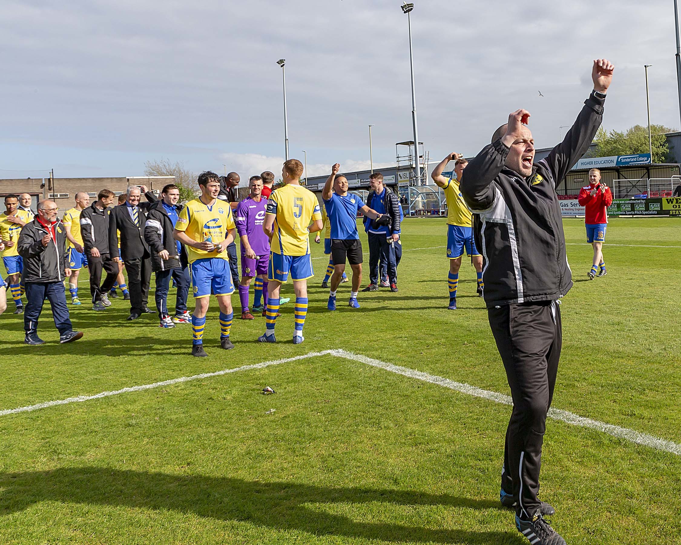 Paul Carden celebrates the play-off win at South Shields. Picture by John Hopkins
